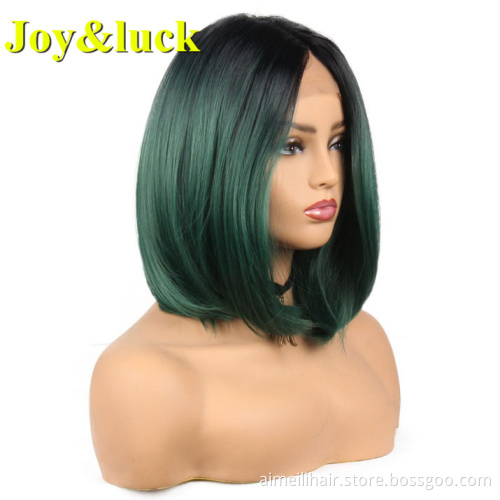 Wholesale Price Wigs For Women High Quality Natural Short Straight Bob Wig Brown Ombre Blonde Lace Front Synthetic Ladies Hair